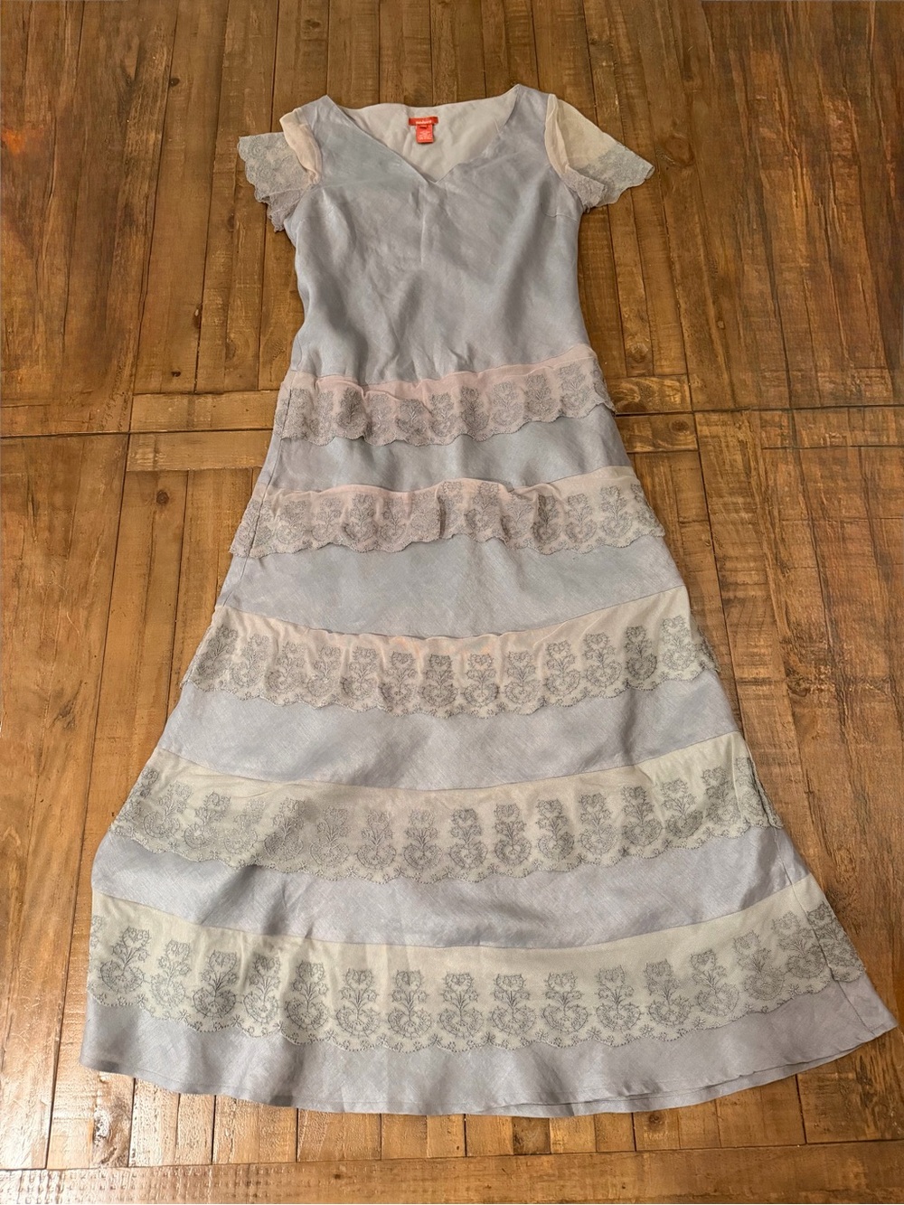 Sundance Light Blue Maxi Dress with Cream Lace Panels